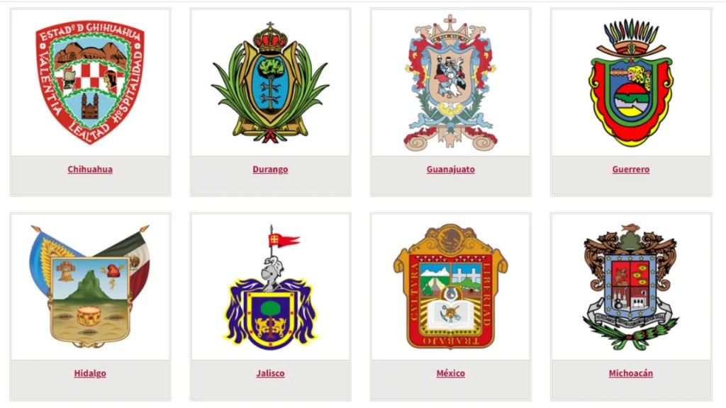 Escudos Chihuahua, Durango, Guanajuato, Guerrero, Hidalgo, Jalisco, México, Michoacán