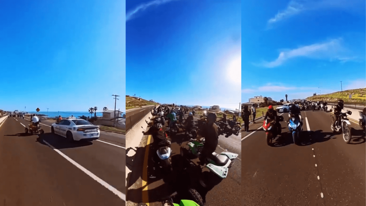 Foto: Especial | Una oleada de motociclistas tuvo un pequeño enfrentamiento con miembros de la Guardia Nacional en una carretera.