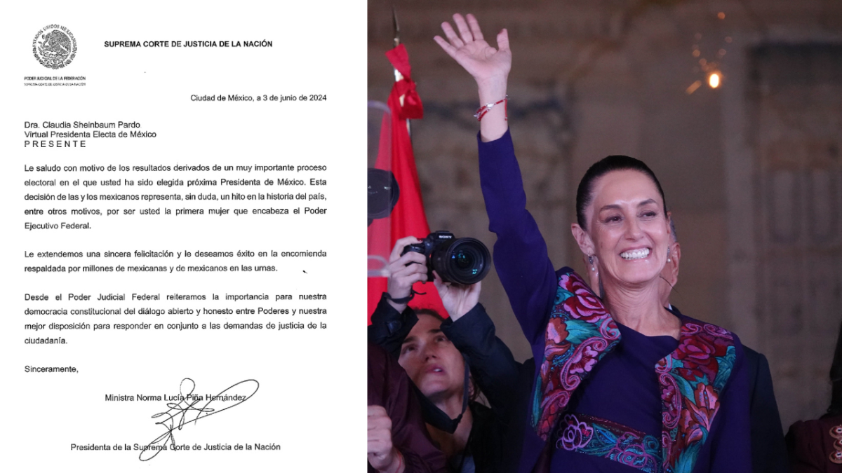 Foto: Especial | La Suprema Corte de Justicia de la Nación se sumó a las felicitaciones a Claudia Sheinbaum por su triunfo en la elección.